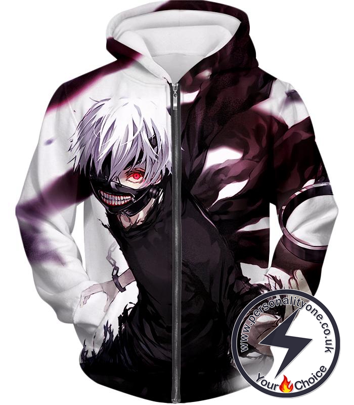 Tokyo Ghoul Ken Kaneki Kagune White Zip Up Hoodie